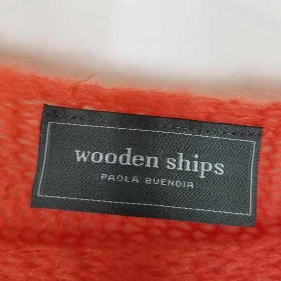 Wooden Ships Women Wool Mohair Pullover Sweater Sz S/M Orange Bat Sleeve Relaxed - Picture 5 of 5